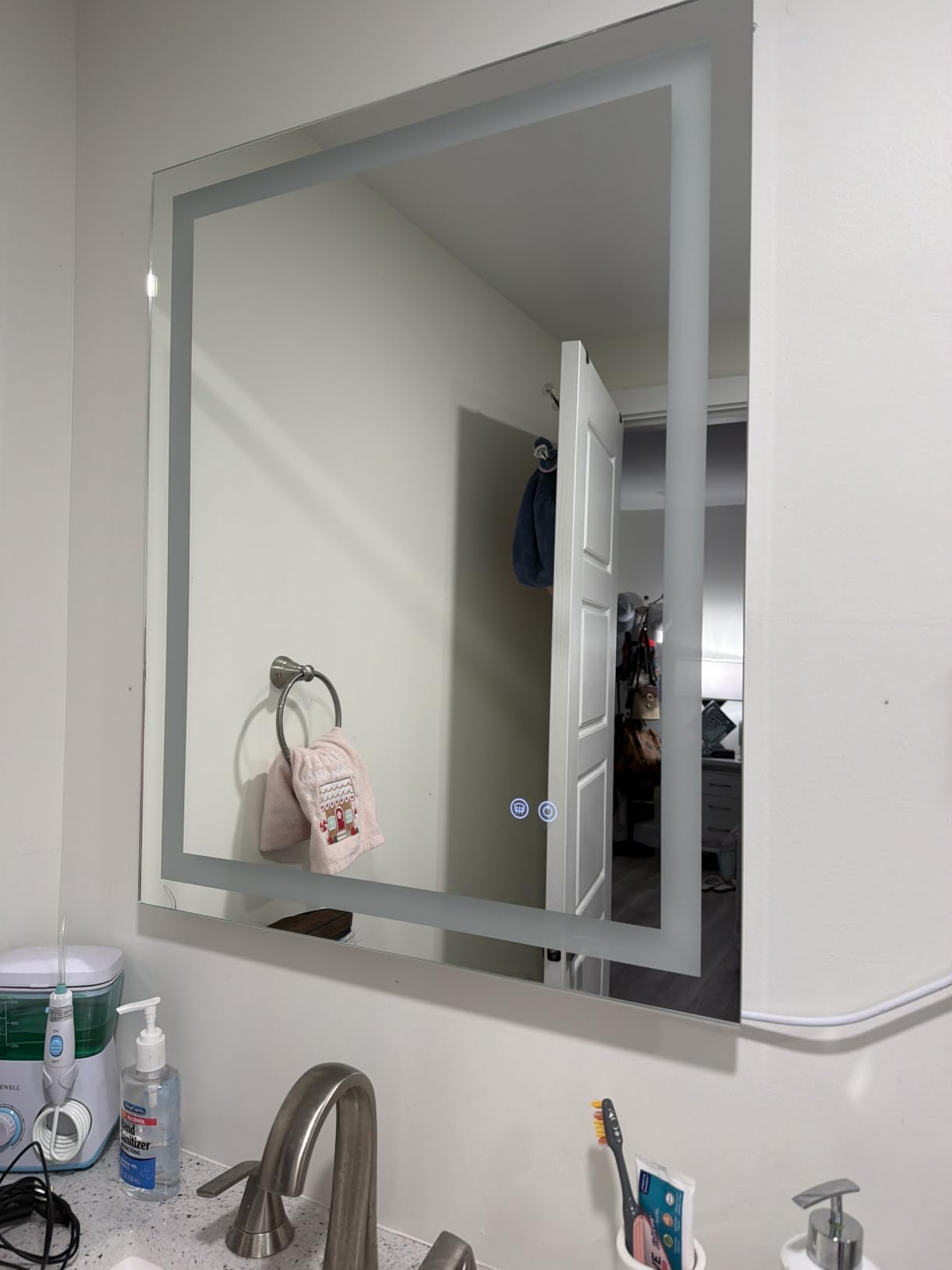TETOTE LED Bathroom Mirror 24 x 30 Inch Lighted Bathroom Vanity Mirror with Lights, Brighter Frontlit and Backlit Light up Anti Fog Mirror, 3-Color Dimmable, Shatterproof Tempered Glass, Waterproof customer photo 2