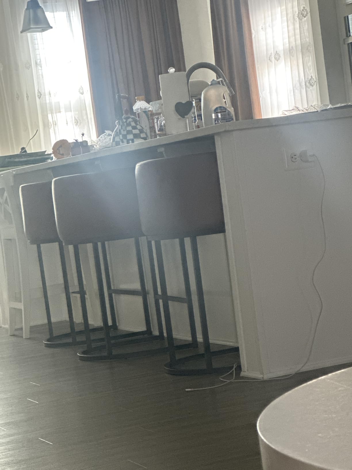 26 Inch H Counter Height Bar Stools Set of 2, Modern Barrel Counter Stools with Backrest and Arms, Linen Fabric Upholstered Accent Barstools for Kitchen Island, Support 450 LBS (Beige) customer photo 2