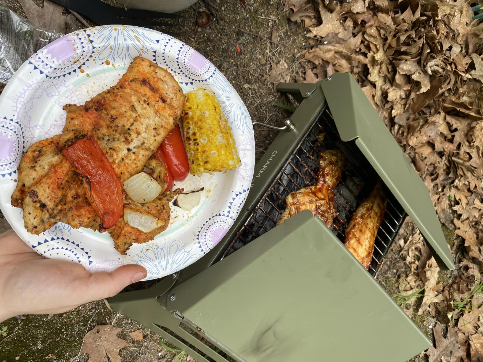 Charmline 14 x 9 inches Small Portable Charcoal BBQ Grill, Foldable Compact Camping Barbecue for 1-3 People, Ideal for Garden, Beach, Picnic & Tabletop Use, Green customer photo 2
