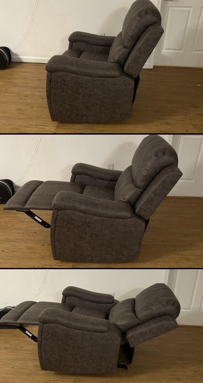 CANMOV Leather Recliner Chair, Classic and Traditional Manual Recliner Chair with Overstuffed Arms and Back, Manual Single Sofa with Concealed Cup Holders, Nut Brown customer photo 1