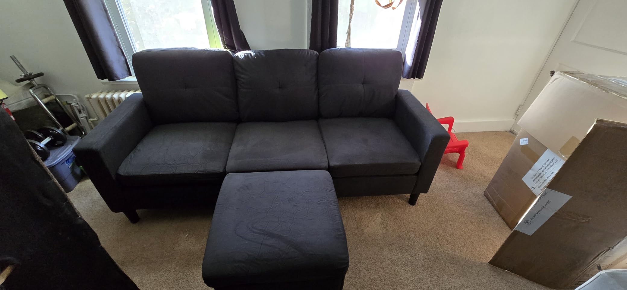 SUNLEI Convertible L-Shaped Sectional Couches for Living Room, Space-Saving 3-Seat Couch for Small Apartments & Living Rooms, Linen Fabric, Dark Grey customer photo 1