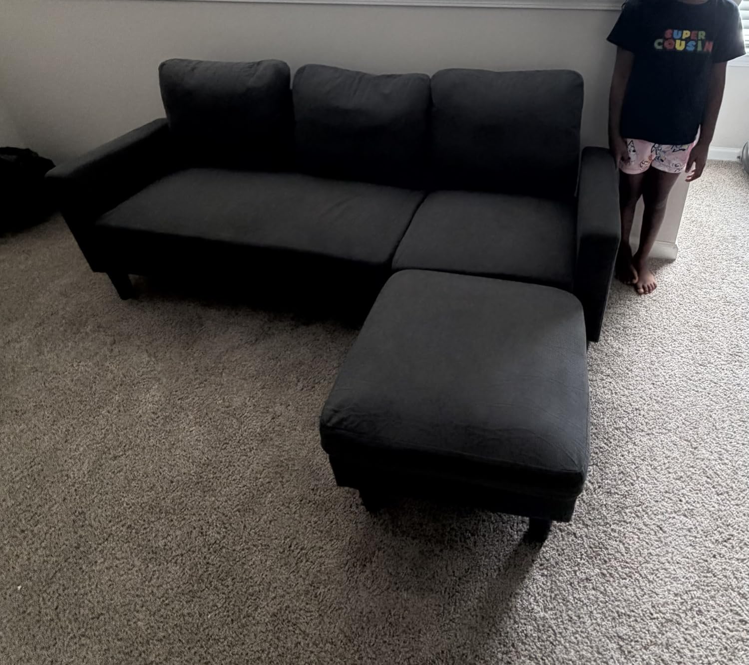 SUNLEI Convertible L-Shaped Sectional Couches for Living Room, Space-Saving 3-Seat Couch for Small Apartments & Living Rooms, Linen Fabric, Dark Grey customer photo 2