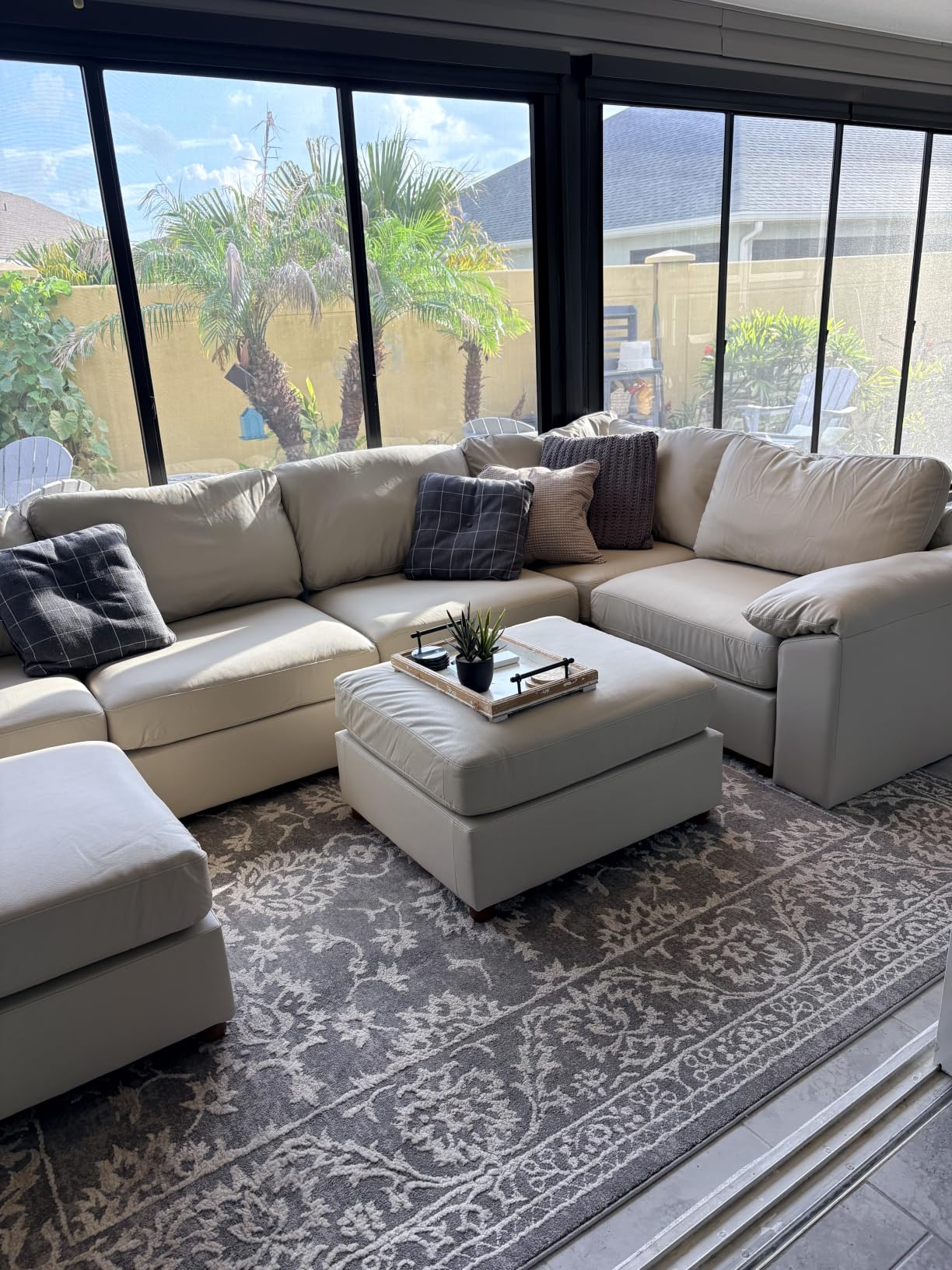 EASE MOOSE Oversized Modular Sectional Sofa, Leather Sectional Couch with Deep Seat, Extra Large L Shaped Couch, Modern Comfy Scratch Resistant Faux Leather Material Sofa, Beige customer photo 2
