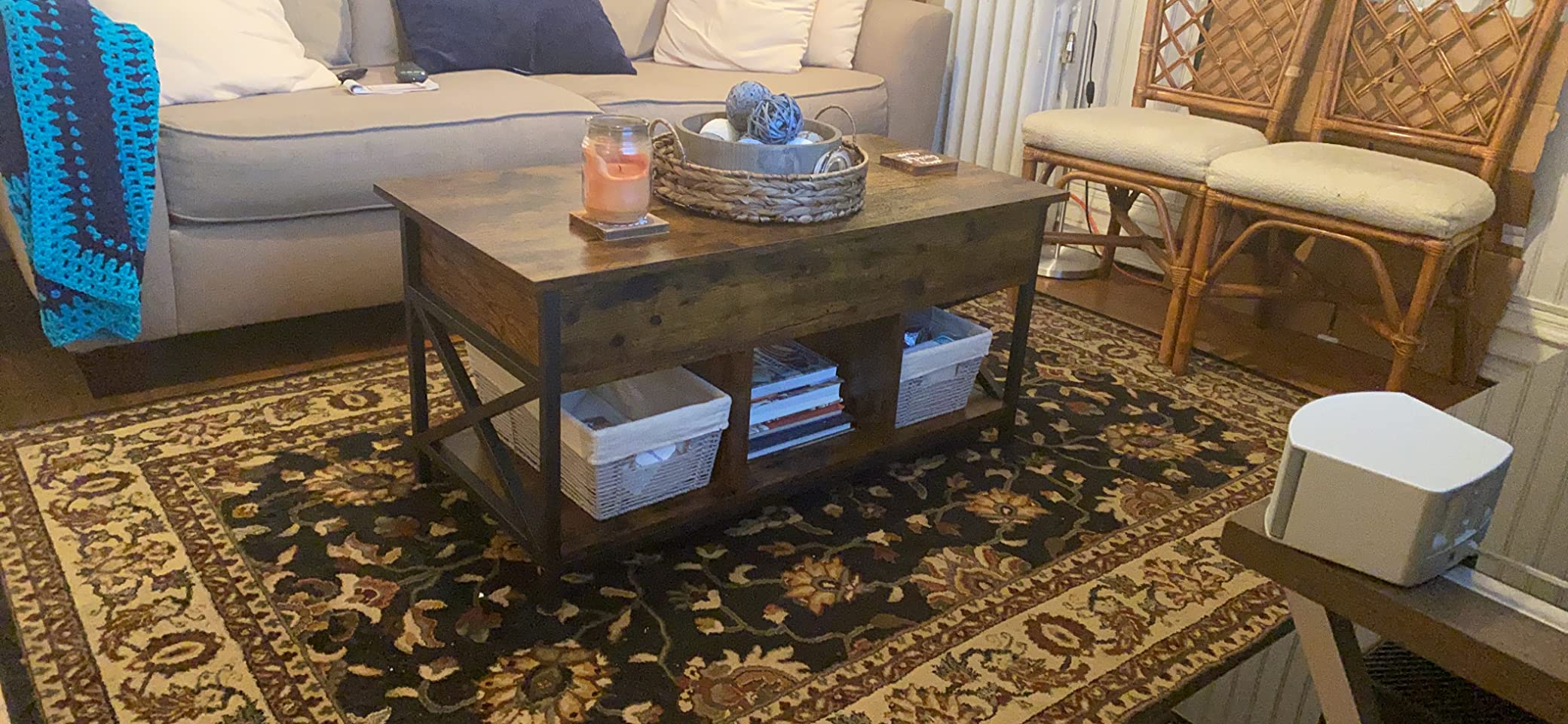 VASAGLE Coffee Table Lift Top, 3 in 1 Center Table with Storage, Gas Spring, 2 Drawers and 3 Hidden Compartments, Open Shelf, for Living Room, Home Office, Honey Brown ULCT254K01 customer photo 2