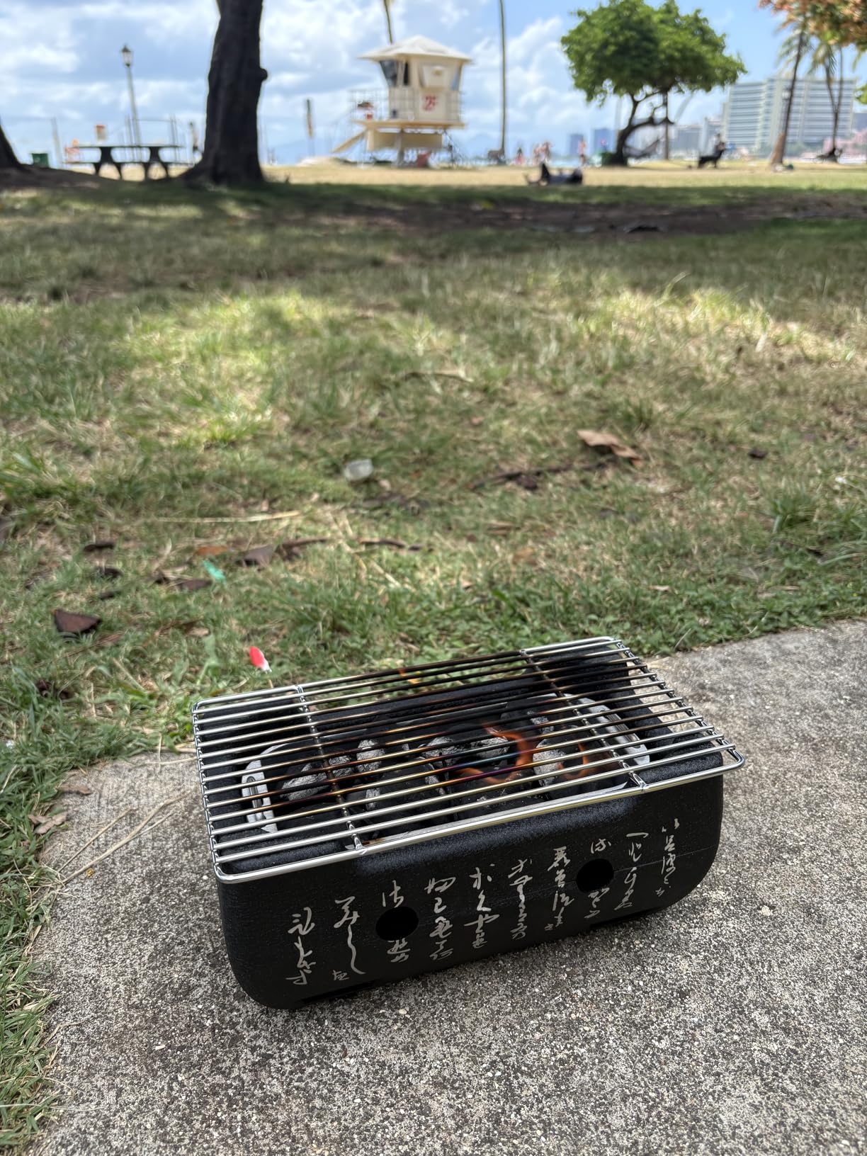 Japanese Hibachi Grill, Portable Tabletop Yakitori Charcoal Grill for Indoor Outdoor BBQ with Wooden Base & Cooking Grate 4.9x4.5x9.4in customer photo 2