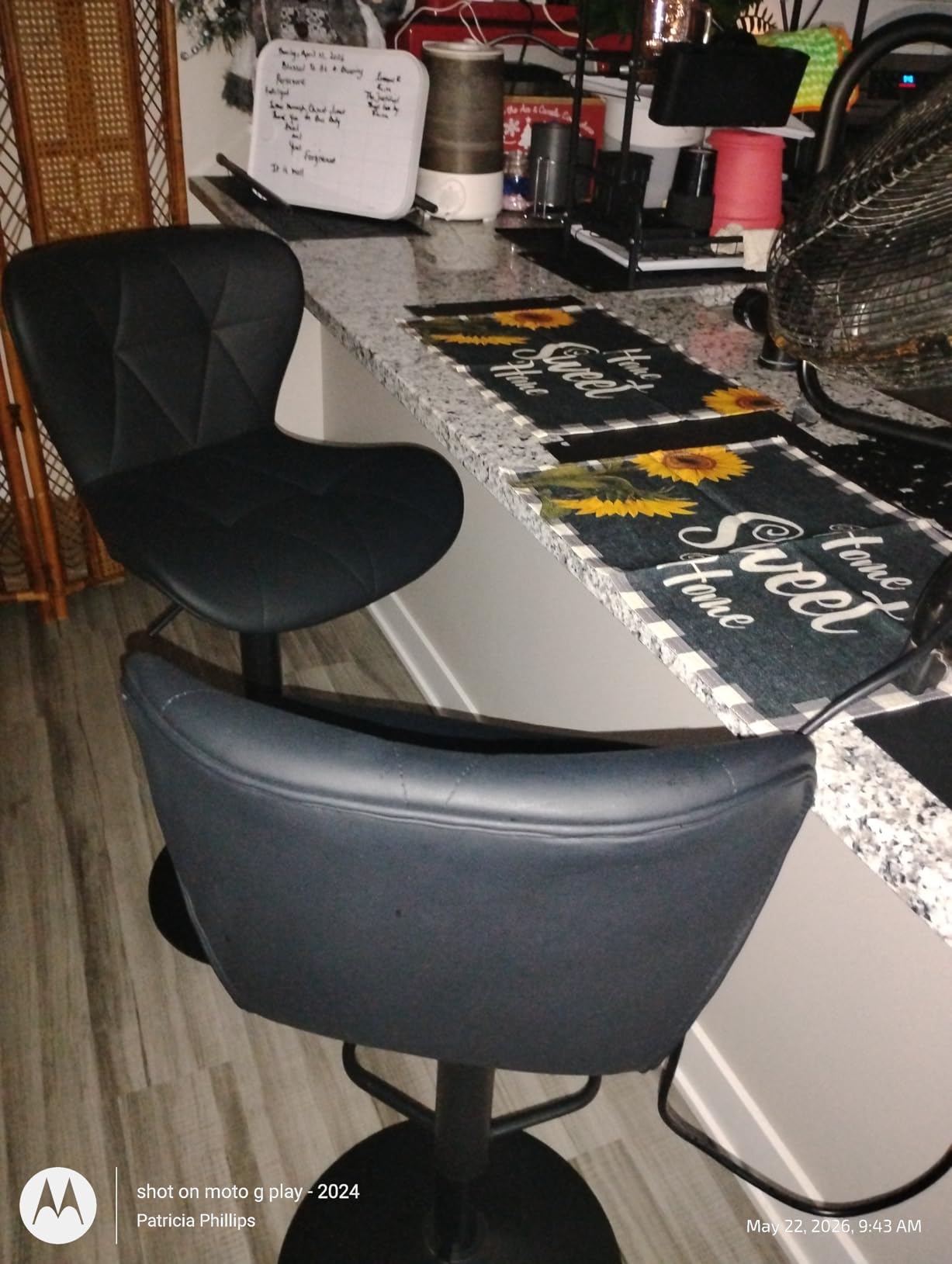 Sweetcrispy Modern Bar Stools Set of 2, Adjustable Faux Leather Upholstered Swivel Bar Stools, Counter Height Chairs with Back for Kitchen Island, Black customer photo 1