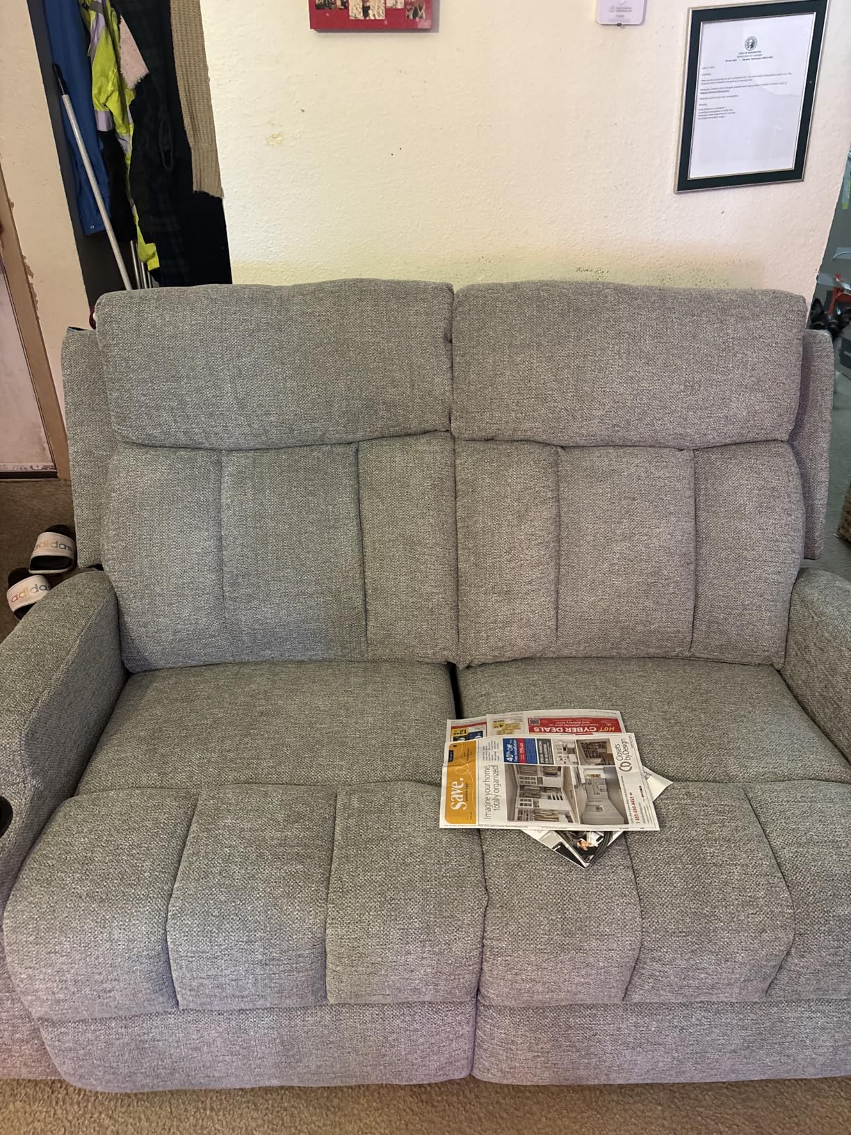 CANMOV Manual Recliner Sofa Set, 3 Seat Recliner with Side Pockets and Cup Holders, Sofa Couch with Adjustable Footrest for Living Room/Office/Home Theater, Dark Grey customer photo 2