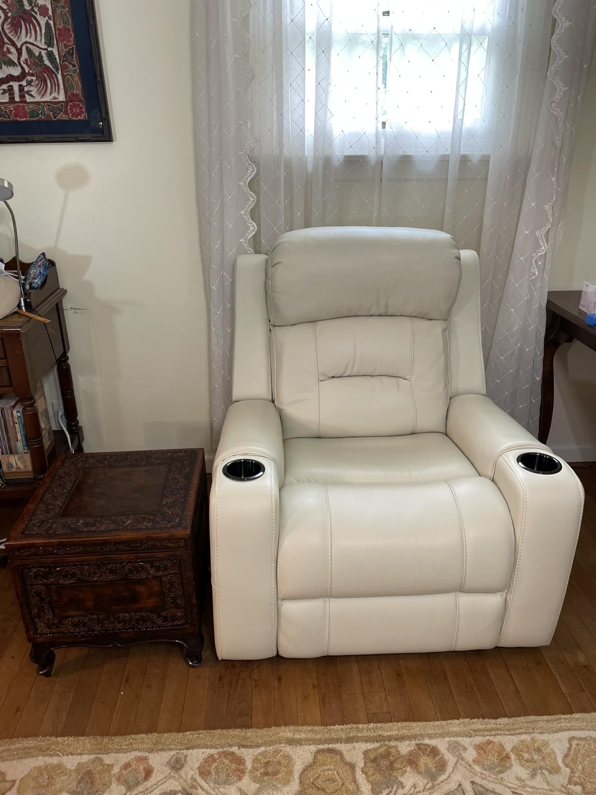Watson & Whitely Oversized Genuine Leather Power Recliner Chairs for Big and Tall, Extra Wide Lay Flat Recliner with Power Headrest & Cup Holders, Electric Reclining Sofa for Living Room, Dark Brown customer photo 1