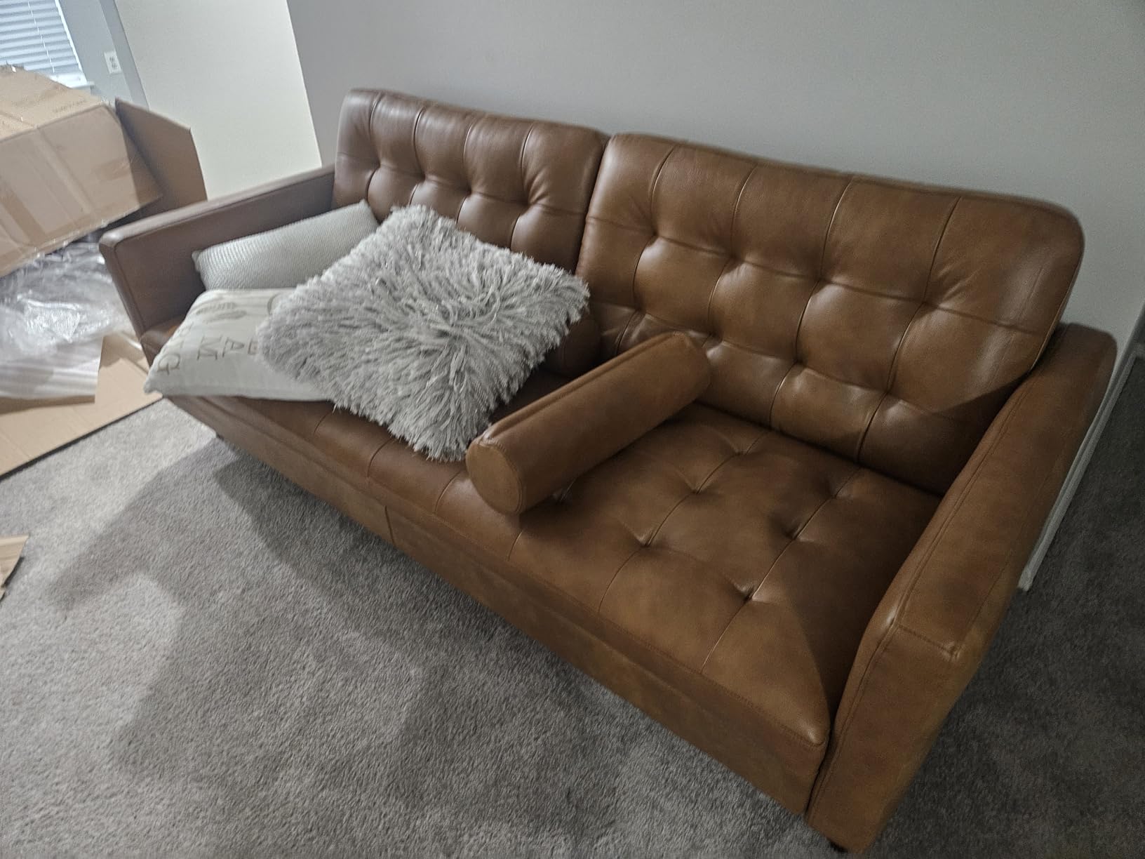 AMERLIFE Mid Century Genuine Leather Couch, 2 Piece 3 Seater Modern Sofa, Comfy Couch for Living Room & Home Office, Black Leather Sofa customer photo 1