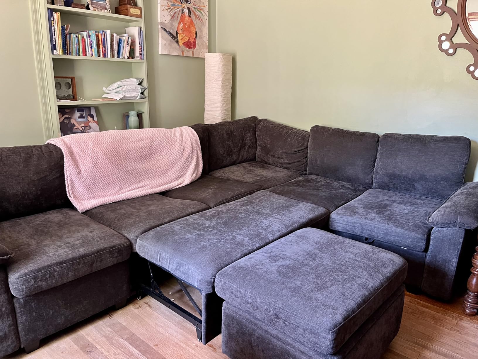 85 Inch Modular Sectional Sofa with Pull Out Bed, L Shaped 5 Seat Sectional Sleeper Sofa with Storage, Sectional Couches for Living Room, Cloud Modular Couch, Removable Sofa Cover, Dark Grey customer photo 1