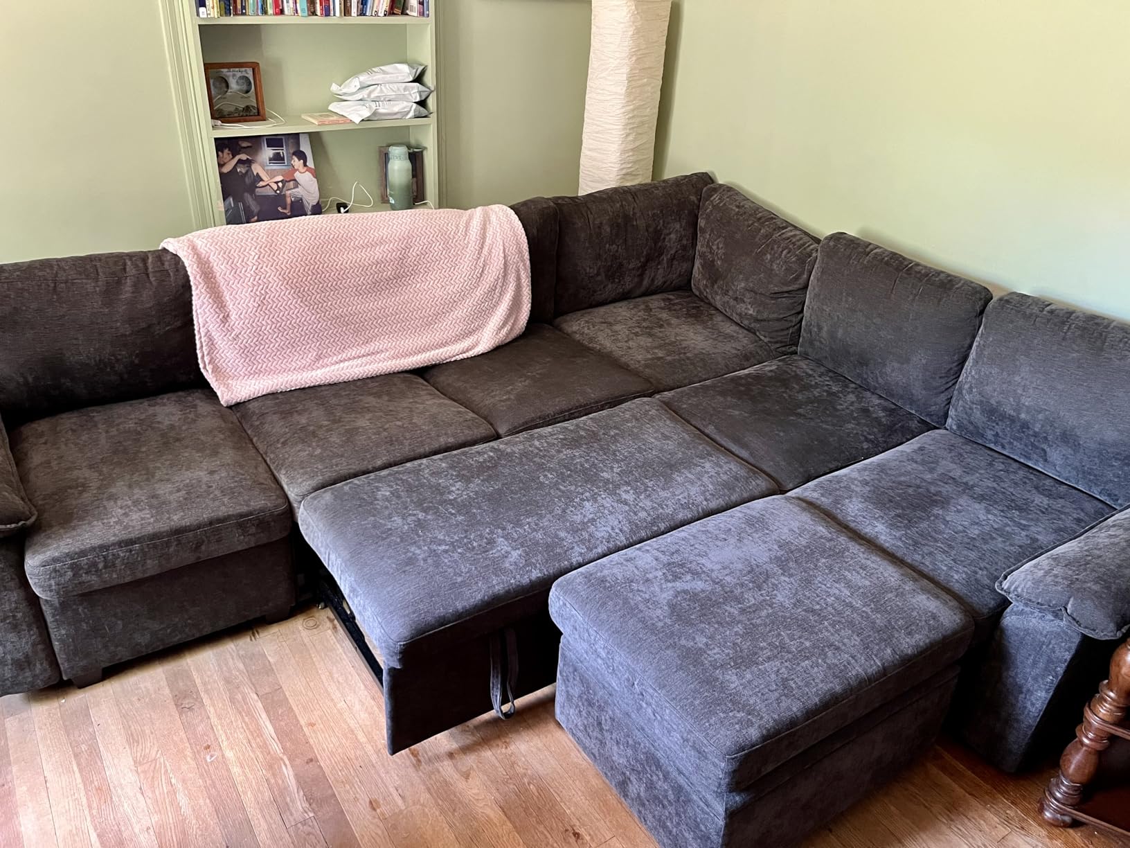 85 Inch Modular Sectional Sofa with Pull Out Bed, L Shaped 5 Seat Sectional Sleeper Sofa with Storage, Sectional Couches for Living Room, Cloud Modular Couch, Removable Sofa Cover, Dark Grey customer photo 2