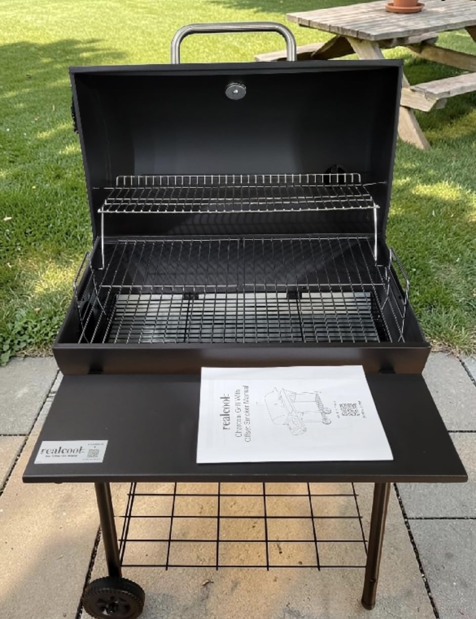 Realcook Charcoal Grill with Offset Smoker: Spacious Barrel Charcoal Grills with 800 Sq. In. Cooking Space - BBQ Offset Smoker Combo for Backyard Parties Weekend Barbecues Gatherings customer photo 2