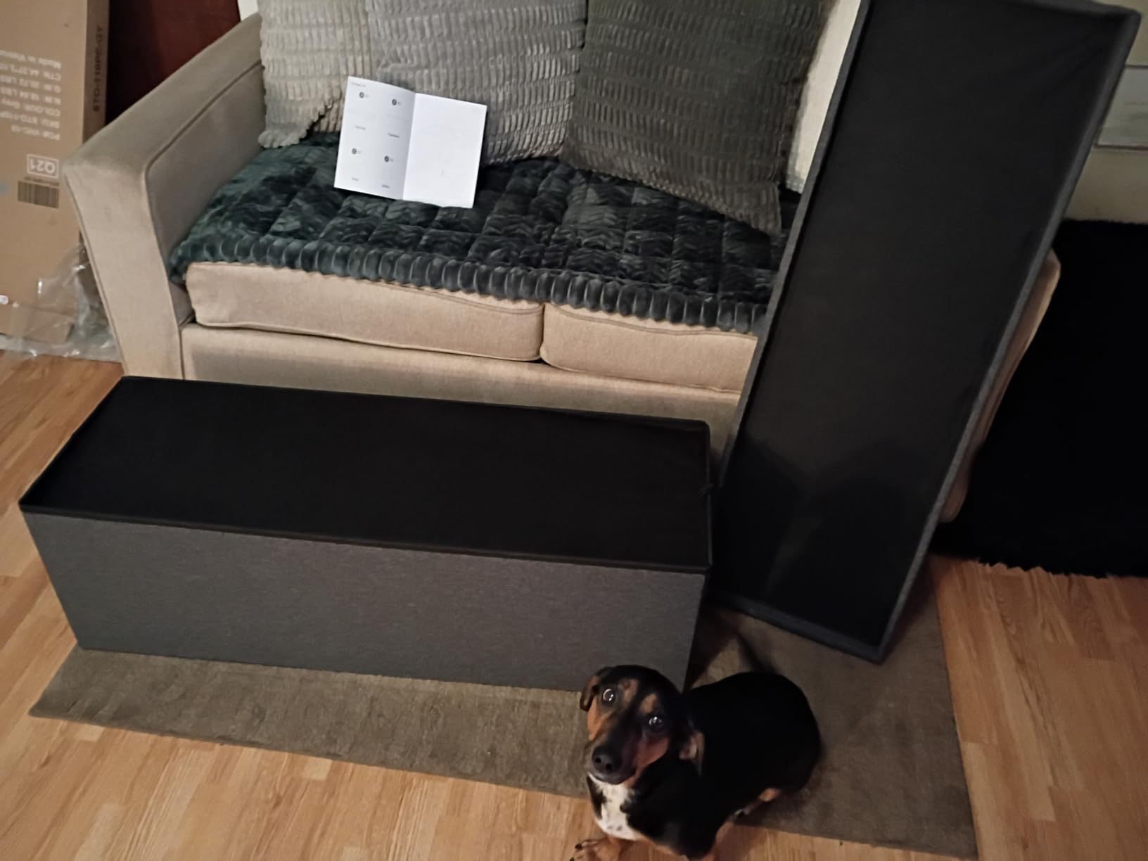 DUMOS 43 Inch Folding Storage Ottoman Bench, Large Hidden Storage Chest with Thicker Foam Padded Seat, End of Bed Foot Rest Stool for Bedroom Living Room Entryway, Load 660 lbs, Grey customer photo 1